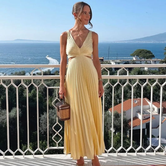 Annabel A-Line V-Neck Wedding Guest Midi Dress with Cutout Waist_1