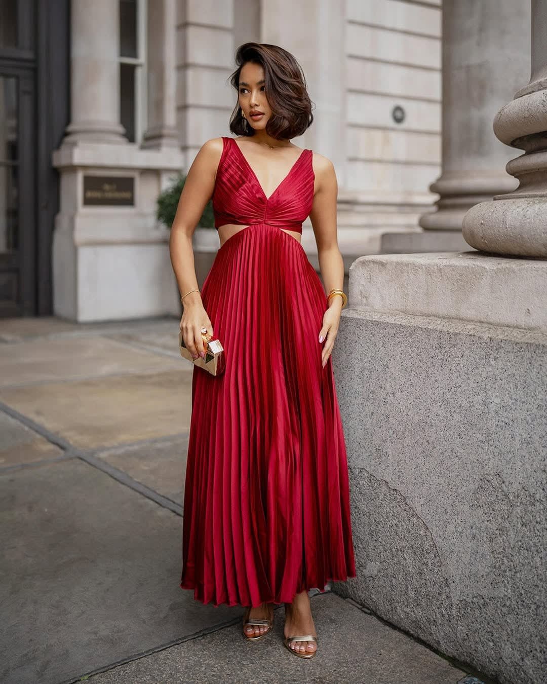 Annabel A-Line V-Neck Wedding Guest Midi Dress with Cutout Waist_4