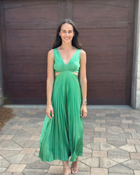 Annabel A-Line V-Neck Wedding Guest Midi Dress with Cutout Waist