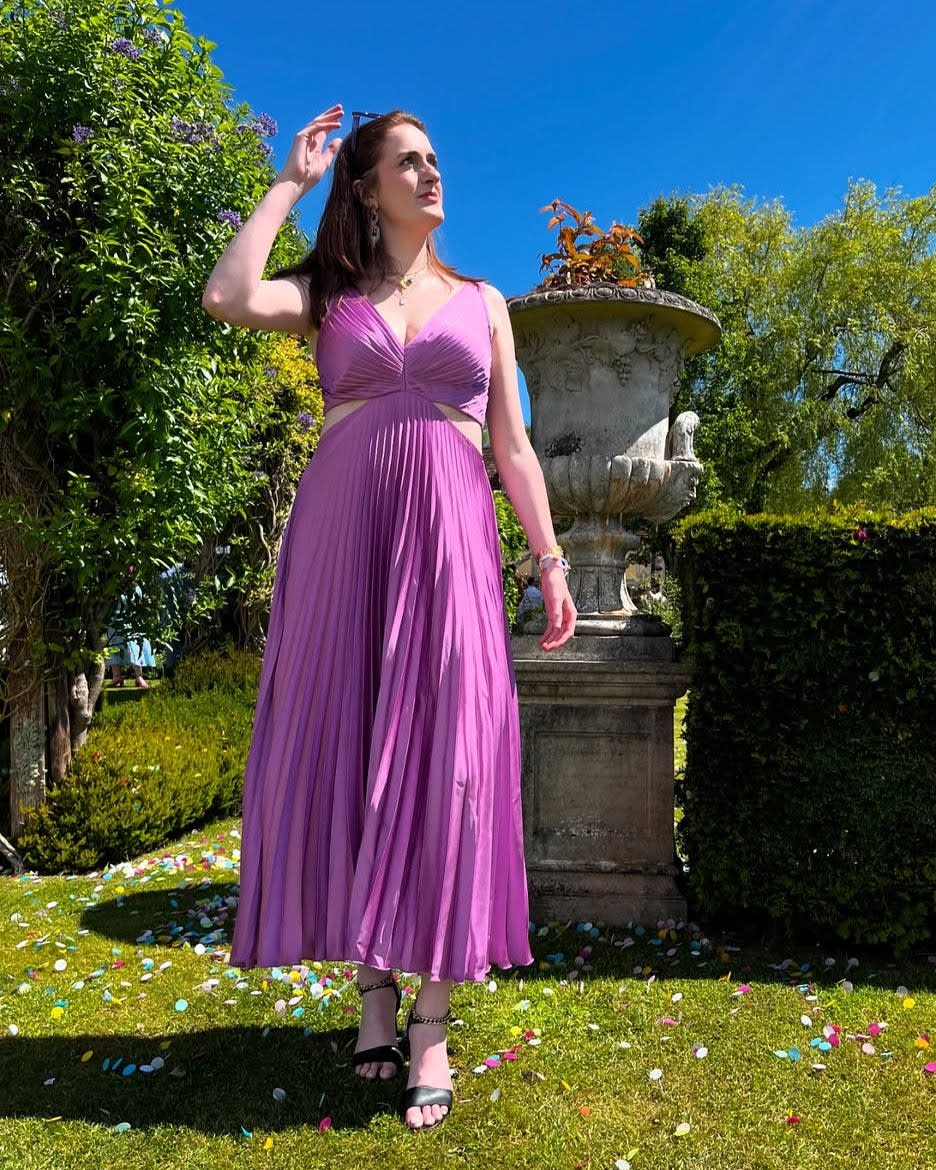 Annabel A-Line V-Neck Wedding Guest Midi Dress with Cutout Waist_7