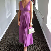 Annabel A-Line V-Neck Wedding Guest Midi Dress with Cutout Waist