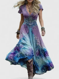 Holly V-Neck Short Sleeve Floral Maxi Dress