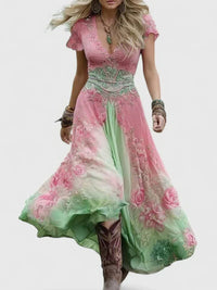 Holly V-Neck Short Sleeve Floral Maxi Dress