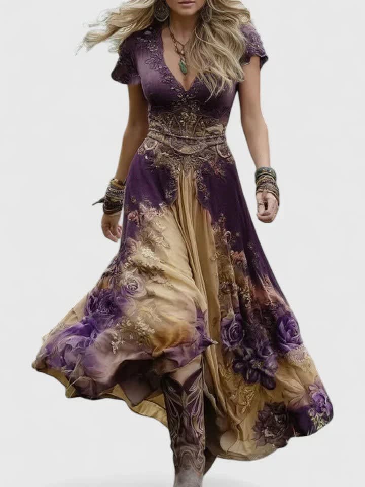 Holly V-Neck Short Sleeve Floral Maxi Dress_5