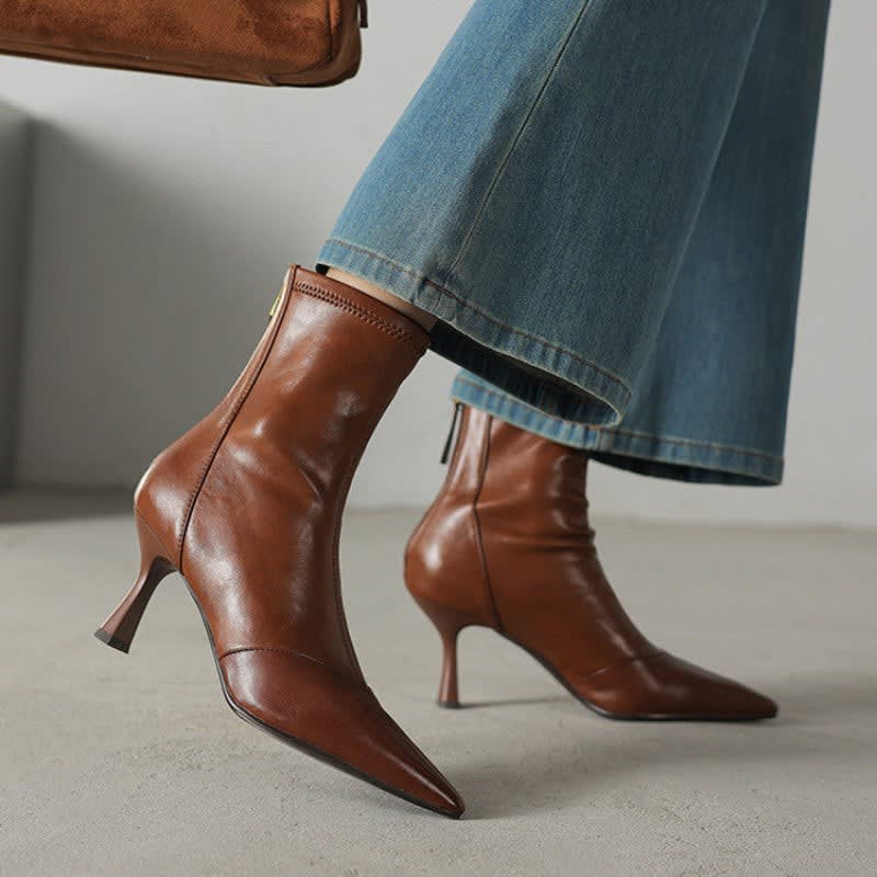 Maribel Leather Pointed Toe Ankle Boots