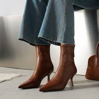 Maribel Leather Pointed Toe Ankle Boots