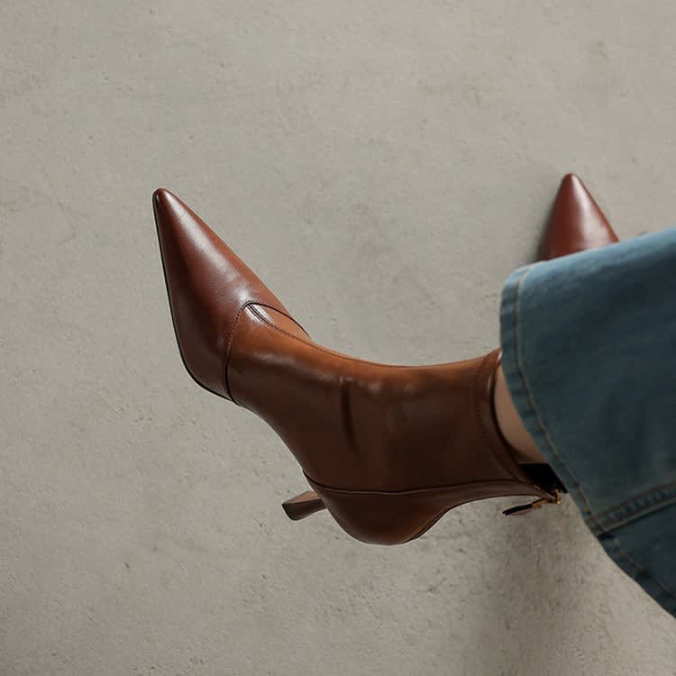 Maribel Leather Pointed Toe Ankle Boots