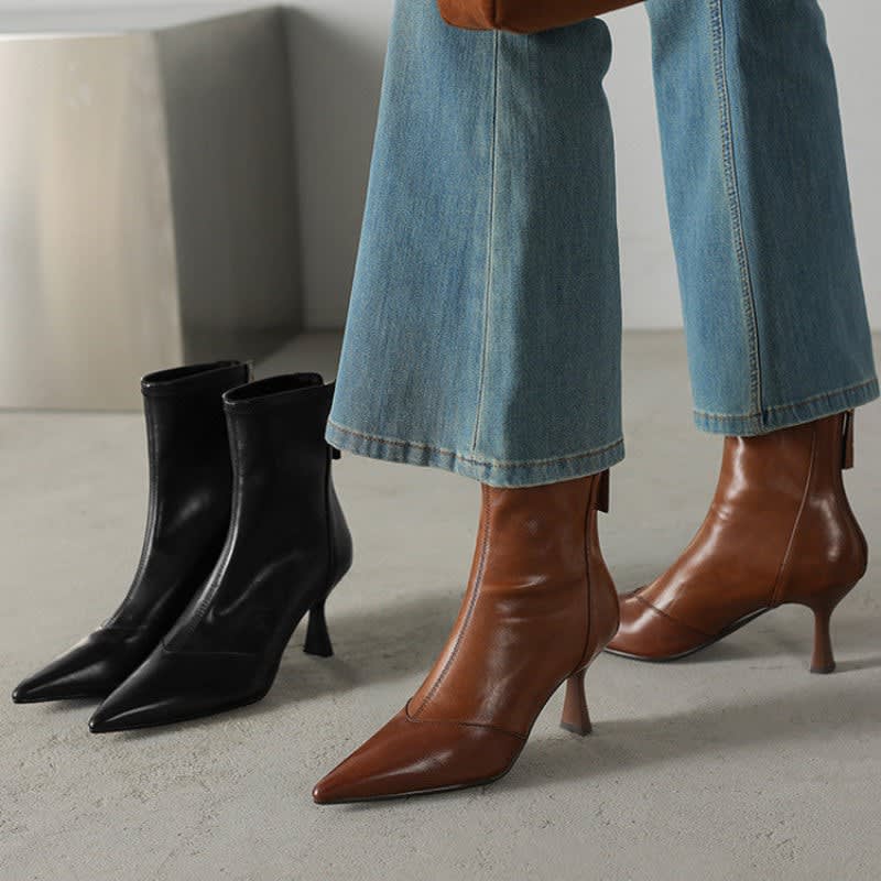 Maribel Leather Pointed Toe Ankle Boots