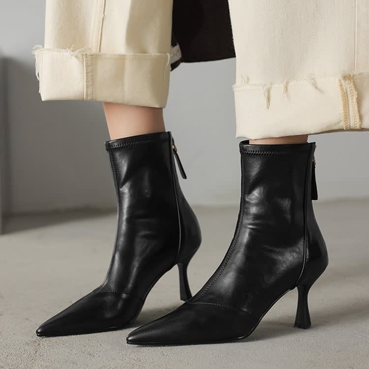 Maribel Leather Pointed Toe Ankle Boots