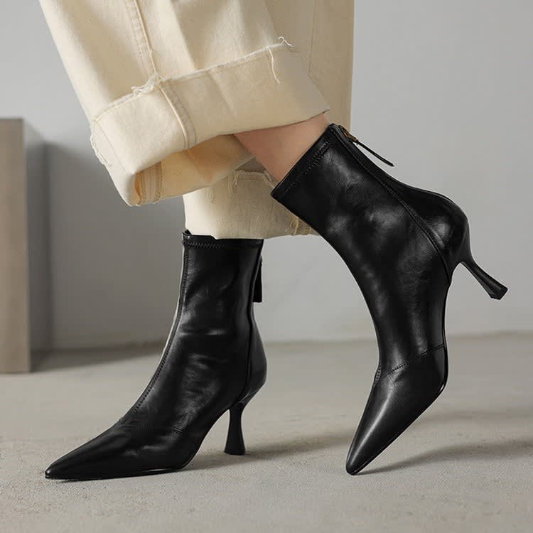 Maribel Leather Pointed Toe Ankle Boots