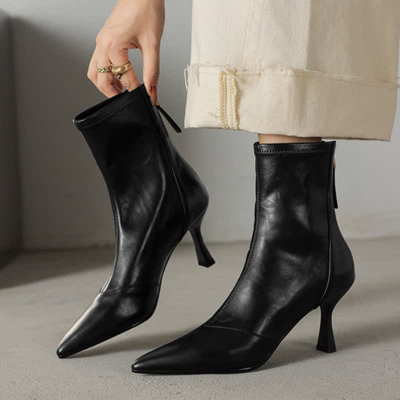 Maribel Leather Pointed Toe Ankle Boots