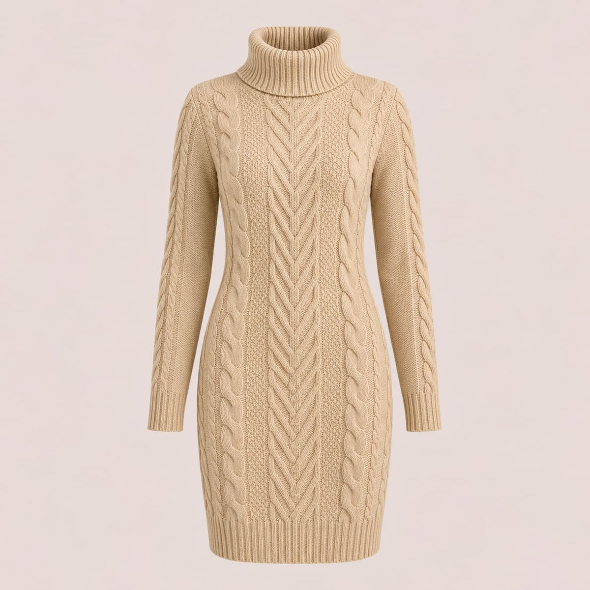 Kay Chunky Cable Knit Turtleneck Dress