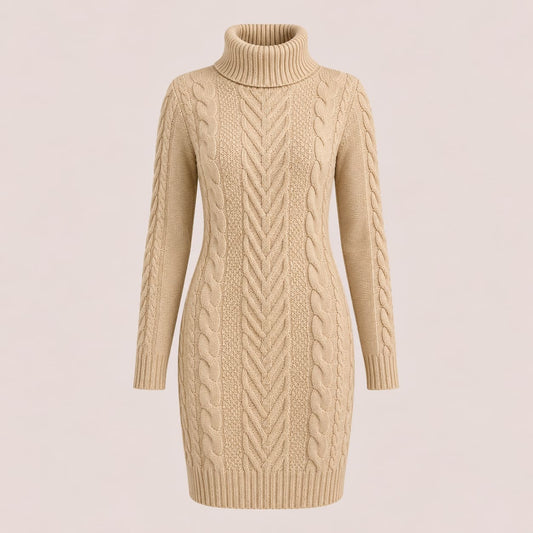 Kay Chunky Cable Knit Turtleneck Dress_1