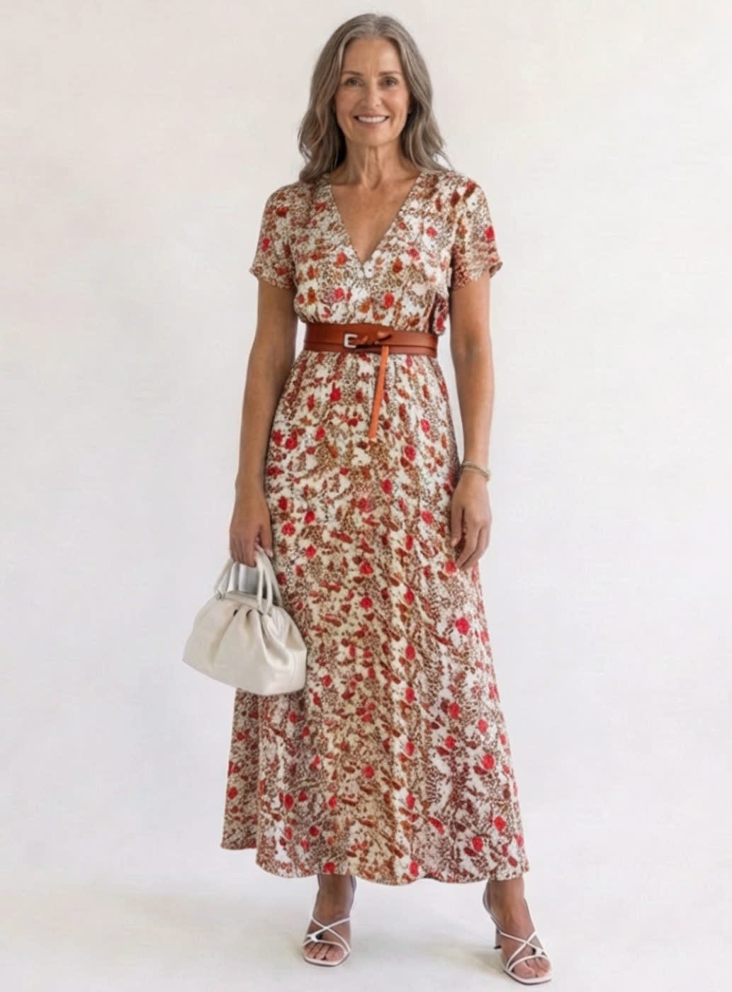 Vivian Floral V-Neck Short Sleeve Midi Dress_1