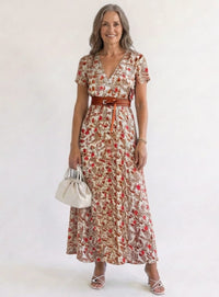 Vivian Floral V-Neck Short Sleeve Midi Dress