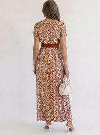 Vivian Floral V-Neck Short Sleeve Midi Dress