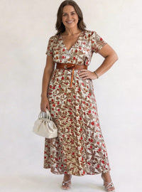 Vivian Floral V-Neck Short Sleeve Midi Dress