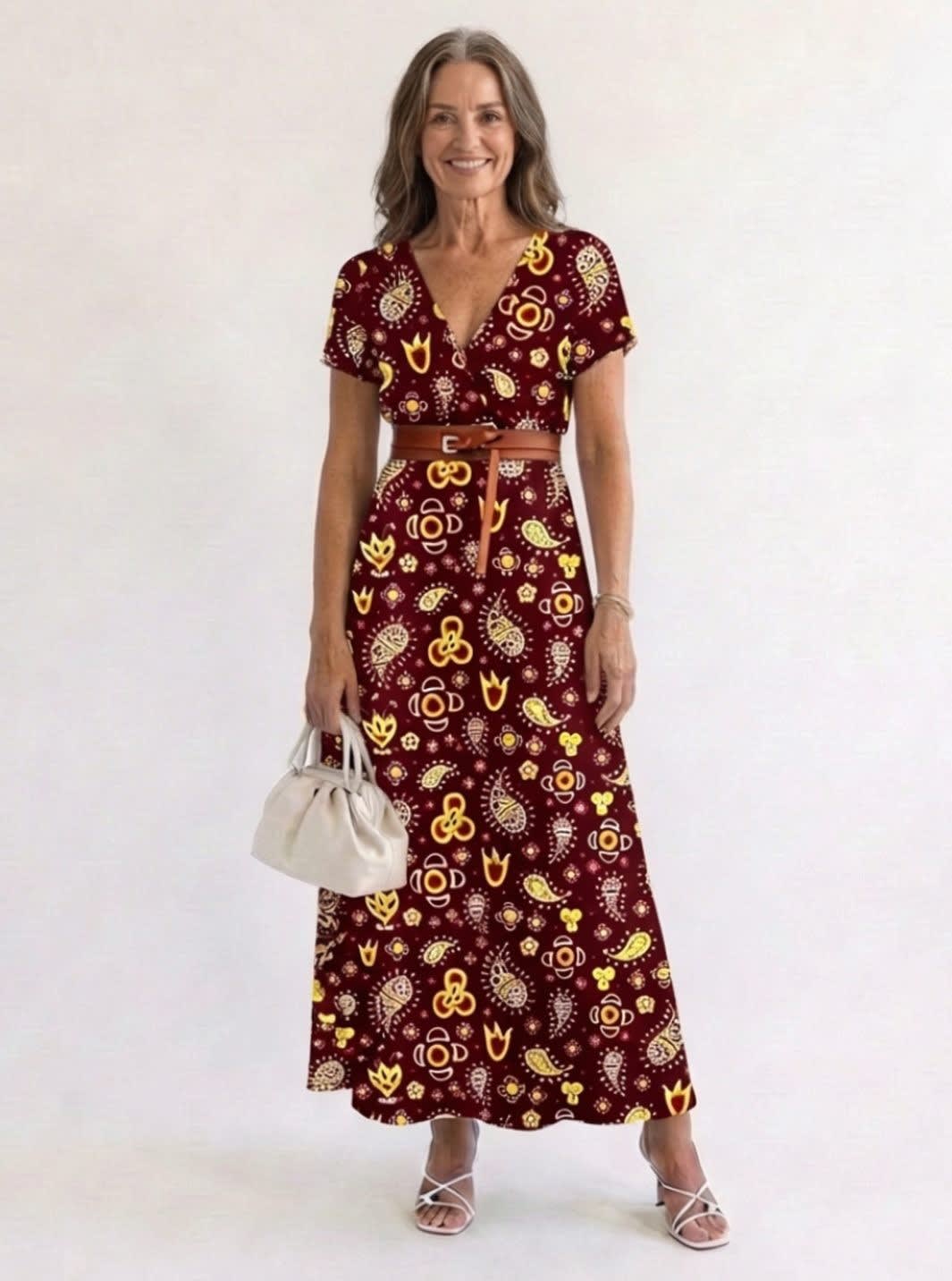 Vivian Floral V-Neck Short Sleeve Midi Dress_5