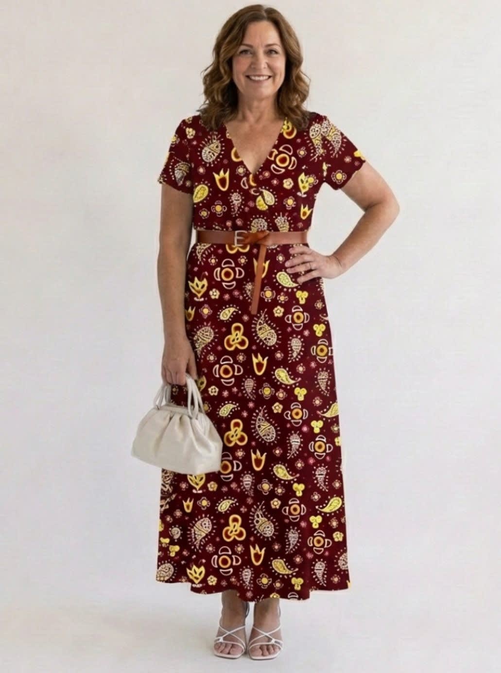 Vivian Floral V-Neck Short Sleeve Midi Dress