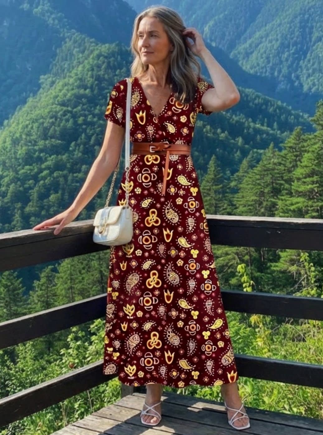 Vivian Floral V-Neck Short Sleeve Midi Dress_8