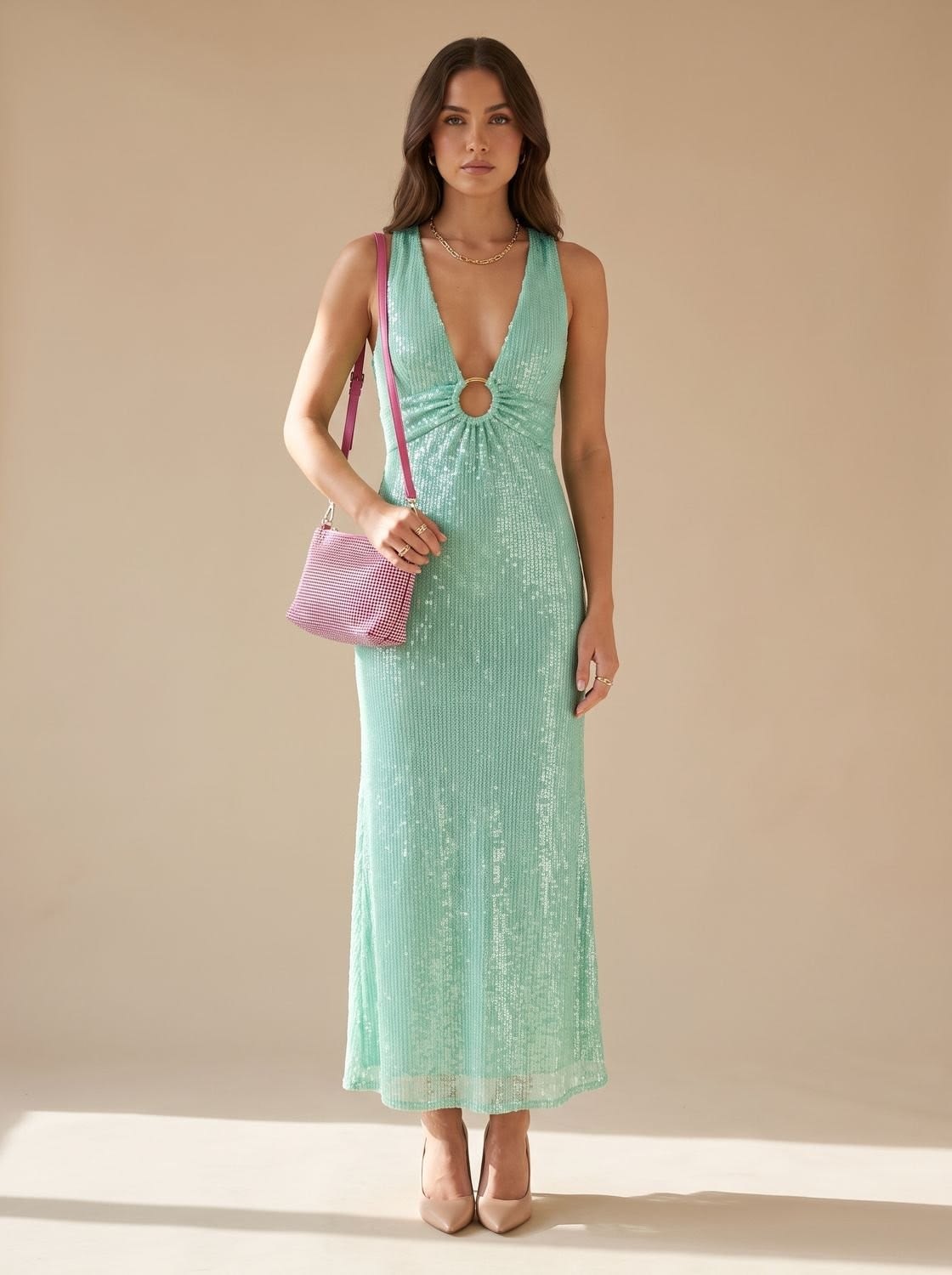 Lyra Sequin Plunge Neck Christmas Party Mini Dress_4