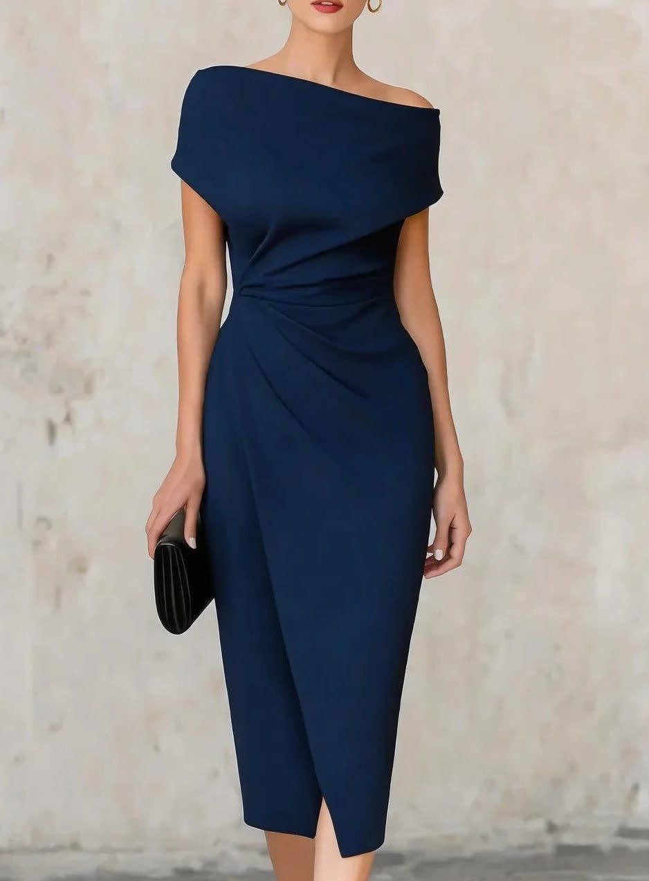 Lara One Shoulder Ruched Midi Dress_3
