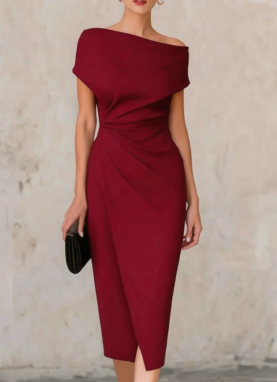 Lara One Shoulder Ruched Midi Dress_4