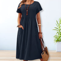 Tess Linen Pintuck Midi Dress with Front Pockets