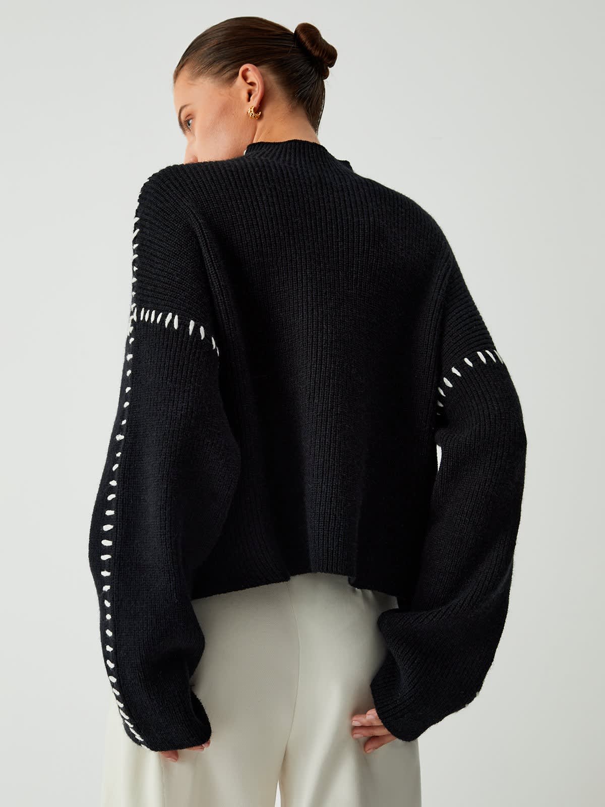 Jana Whipstitch Mock Neck Sweater