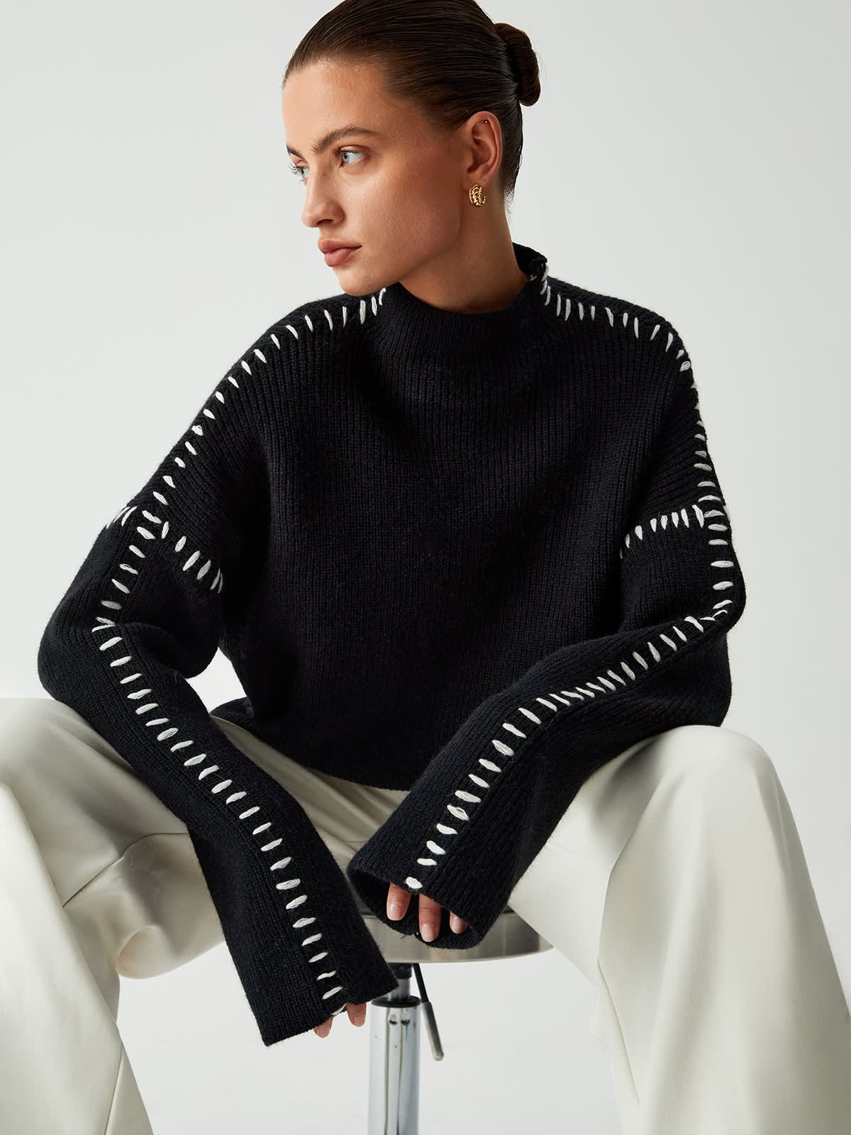Jana Whipstitch Mock Neck Sweater