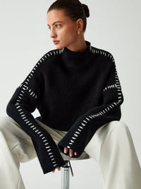 Jana Whipstitch Mock Neck Sweater