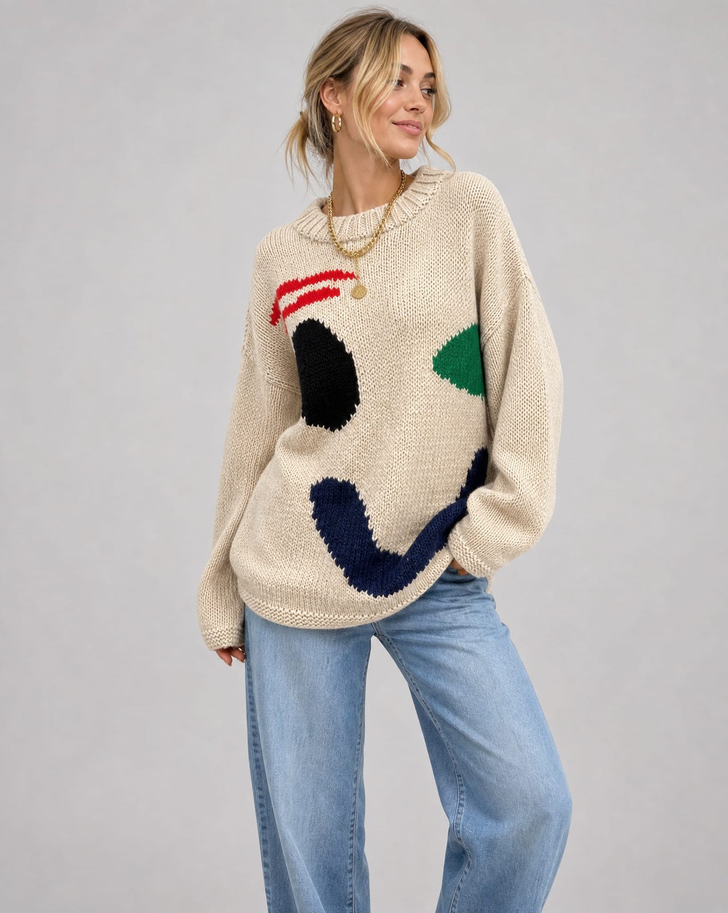 Sela Oversized Smiley Face Sweater_1