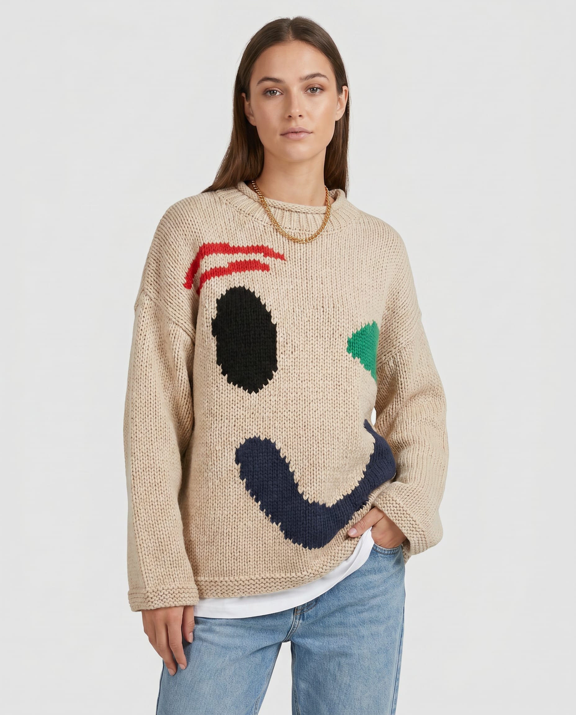 Sela Oversized Smiley Face Sweater