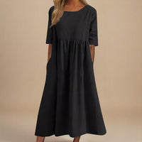 Nell Linen Gathered Waist A-Line Midi Dress