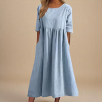 Nell Linen Gathered Waist A-Line Midi Dress