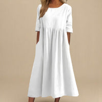 Nell Linen Gathered Waist A-Line Midi Dress
