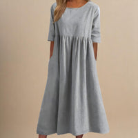 Nell Linen Gathered Waist A-Line Midi Dress