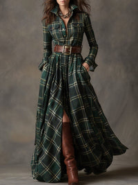 Ariah Plaid Maxi Shirt Dress with Belt