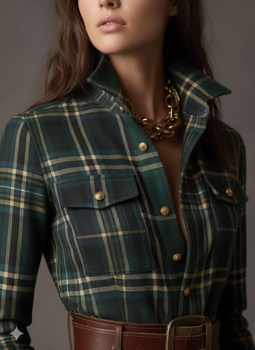 Ariah Plaid Maxi Shirt Dress with Belt