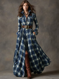 Ariah Plaid Maxi Shirt Dress with Belt