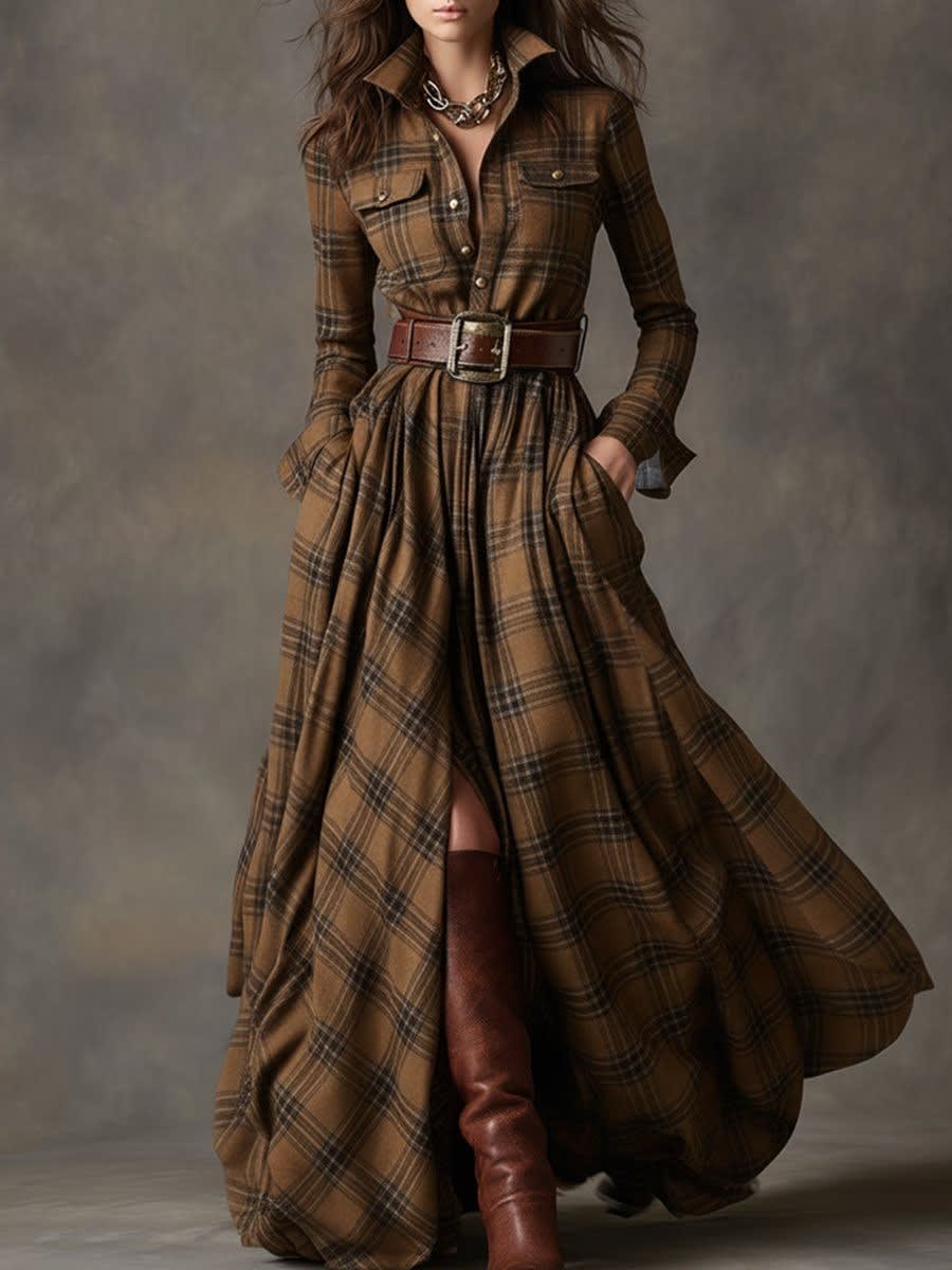 Ariah Plaid Maxi Shirt Dress with Belt_3