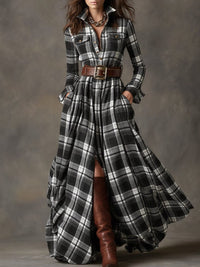 Ariah Plaid Maxi Shirt Dress with Belt