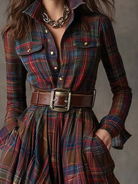 Ariah Plaid Maxi Shirt Dress with Belt