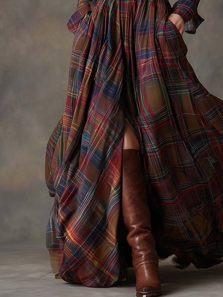 Ariah Plaid Maxi Shirt Dress with Belt