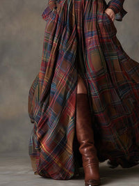 Ariah Plaid Maxi Shirt Dress with Belt