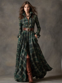 Ariah Plaid Maxi Shirt Dress with Belt