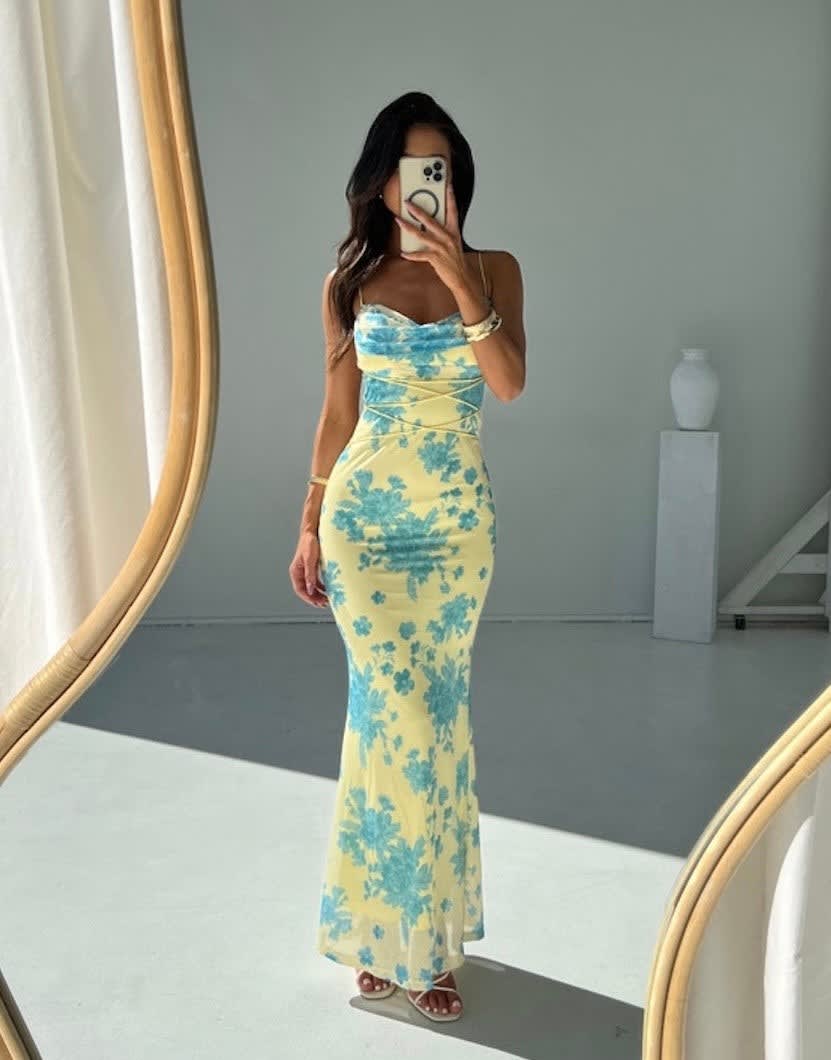 Ines Floral Wedding Guest Cowl Neck Cami Maxi Dress