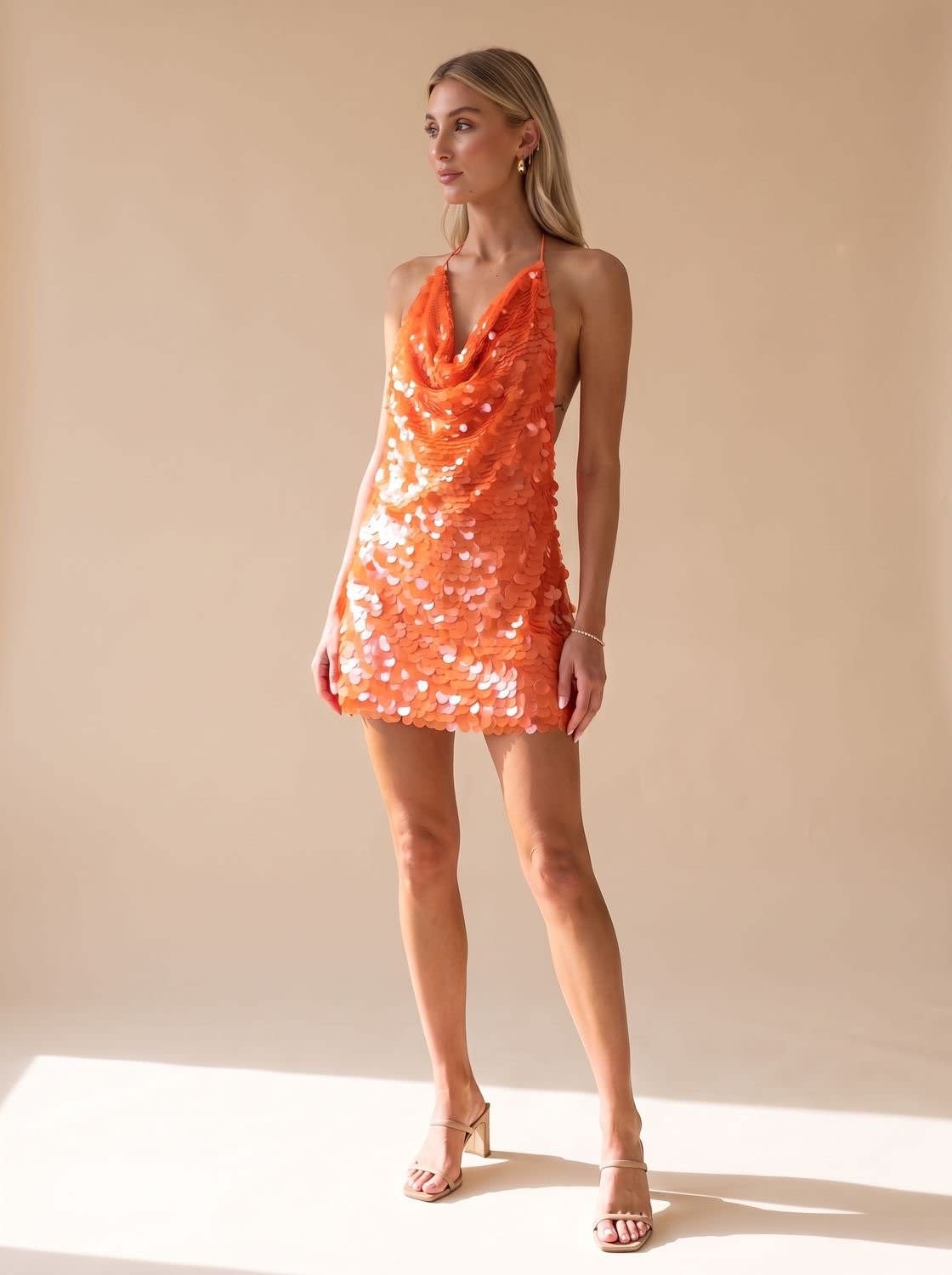 Willa Sequin Cowl Neck Christmas Party Mini Dress_2
