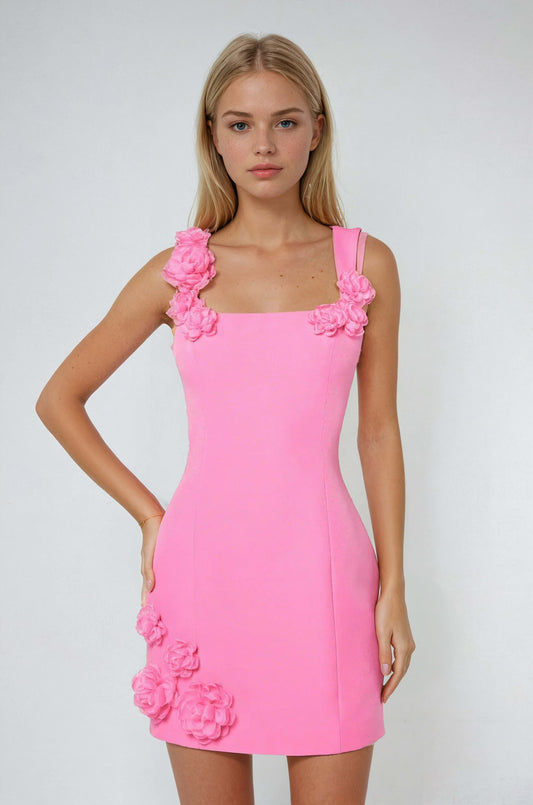 Fallon Floral Applique Cocktail Mini Dress_1