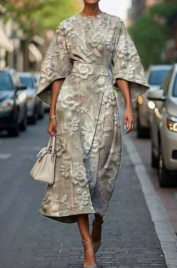 Alyssa Floral Kimono Sleeve Midi Dress with Belt